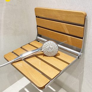浴室折叠凳淋浴凳卫生间实木不锈钢老人防滑冲凉座椅洗澡椅沐浴凳