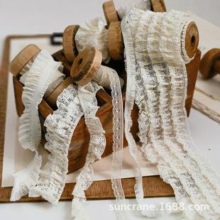 饰 配料装 外贸进口全棉线弹力皱褶木耳边蕾丝花边辅料 diy娃衣服装