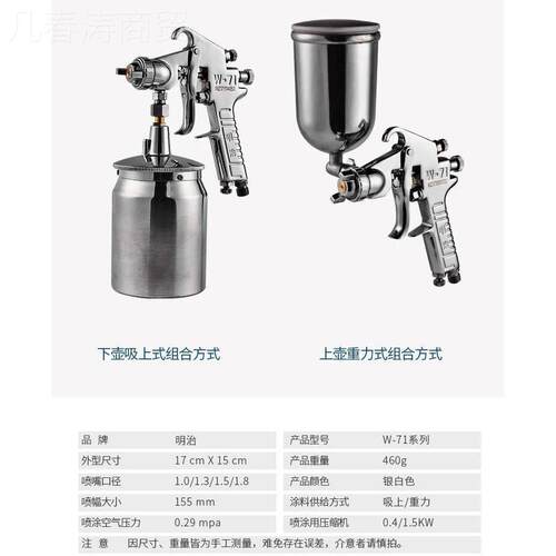 正品日本明治W-71油漆漆气喷枪上壶壶家具汽车动高雾化W-XAM77喷