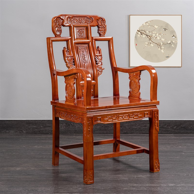实木办公扶d手象头老板椅明清靠背中式仿古餐台椅酒店古典主人椅
