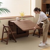 三梦家用可折叠实木餐桌新型长方形吃F饭桌子小户型专用可移动饭