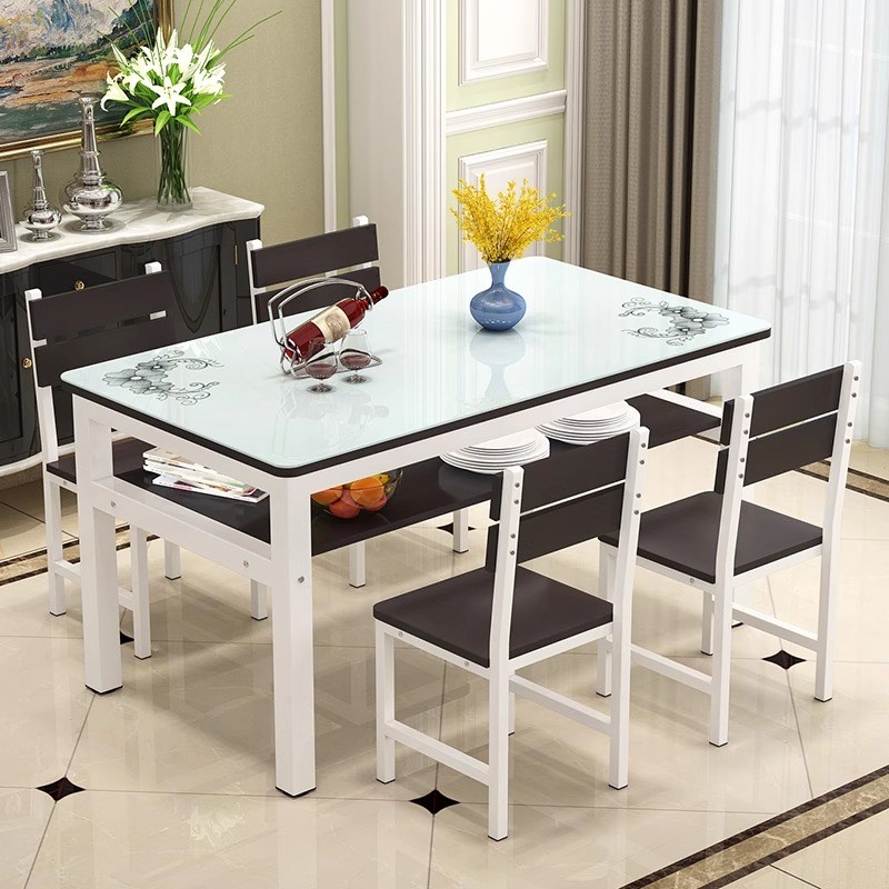餐桌椅组合小户型家用餐桌4人x6人长方形现代简约吃饭桌子玻璃餐