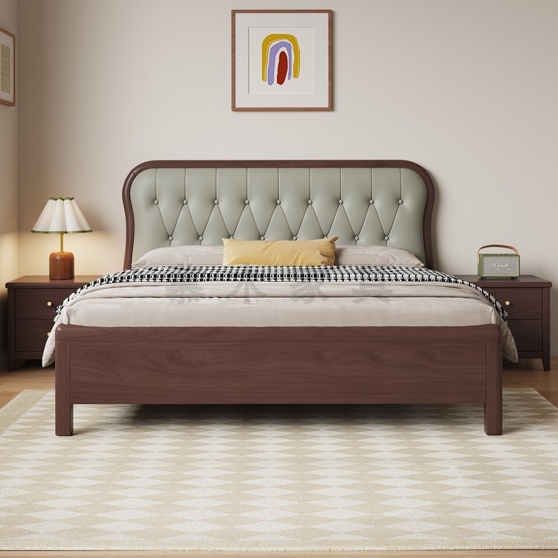 黑胡桃木全榫f卯实木床主卧大床1.8米双人床家用1.5米新中式床卧