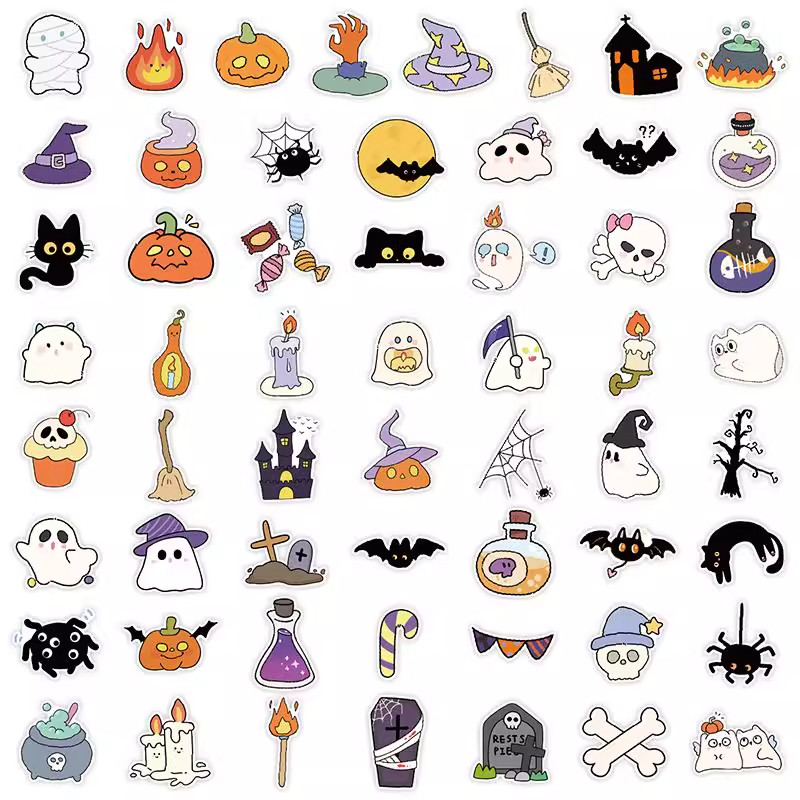 万圣节贴纸儿童创意卡通南瓜幽灵骷颅头氛围diy装饰礼物包装贴画