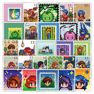 180张星露谷像素邮票贴纸海莉山姆莉亚等老农民装饰电脑diy贴画