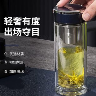 万象双层超大玻璃杯男女士加厚创意带盖家用便携水杯礼盒高档杯子