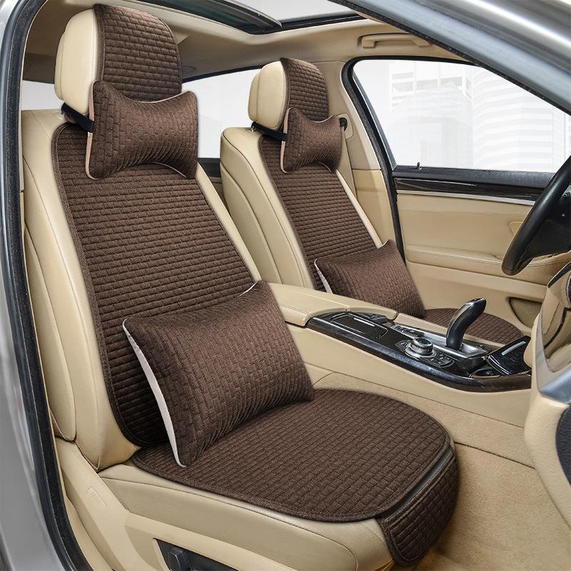 夏季亚麻舒适汽车坐垫竹节款无靠背免绑三件套四季车载小三件