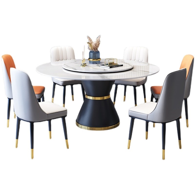 轻奢岩板餐桌椅组合现代简约意式饭桌小户型家用圆型桌带转盘桌子