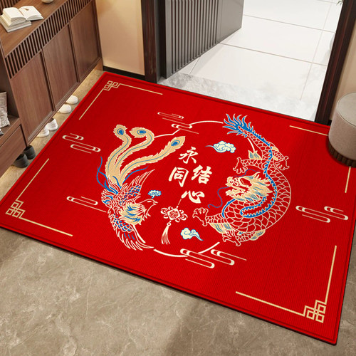 中式龙凤结婚地垫入户门垫红色喜庆进门门口地毯新婚布置喜字装饰