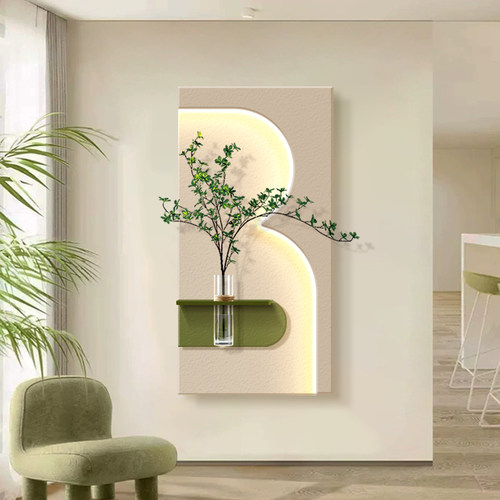 入户玄关装饰画立体水培绿植走廊过道led挂画高级感砂岩肌理壁画