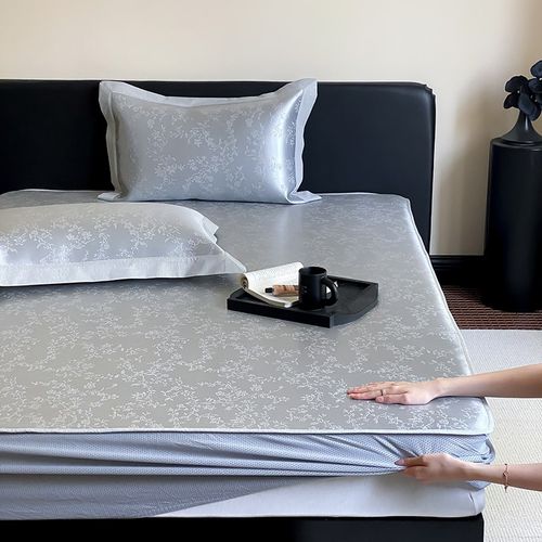 A类抗菌提花冰丝凉席三件套 夏天双人家用可折叠水洗空调席软席子