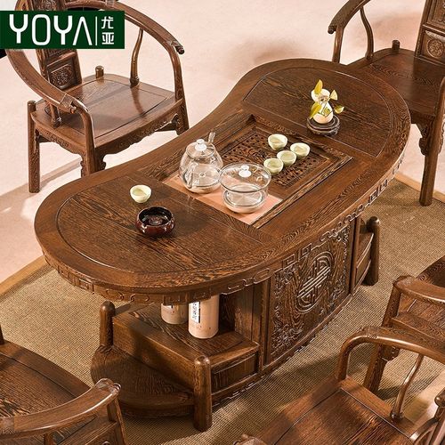 红木茶桌椅组合鸡翅木茶台腰型功夫实木茶几红木中式复古喝茶艺桌