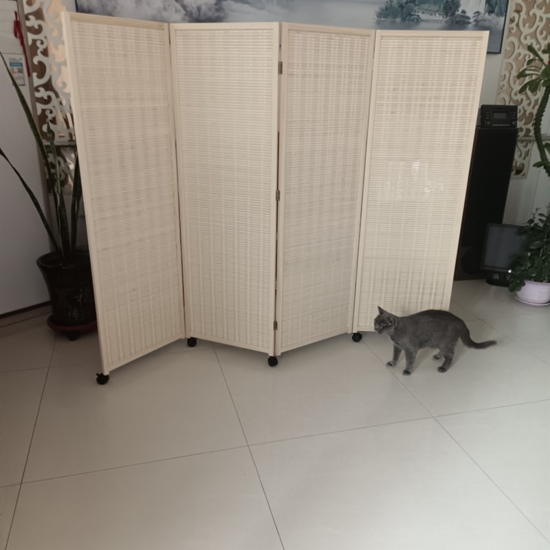 竹编带轮可移动屏风隔断客厅遮挡可折叠墙现代简约玄关实木竹屏障