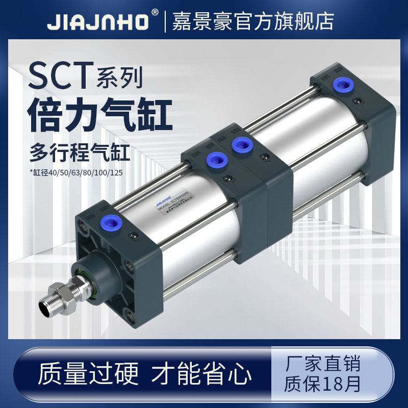 气动双倍力增压气缸小型大推力串联SCT40X50X63X80X100X125X75X0