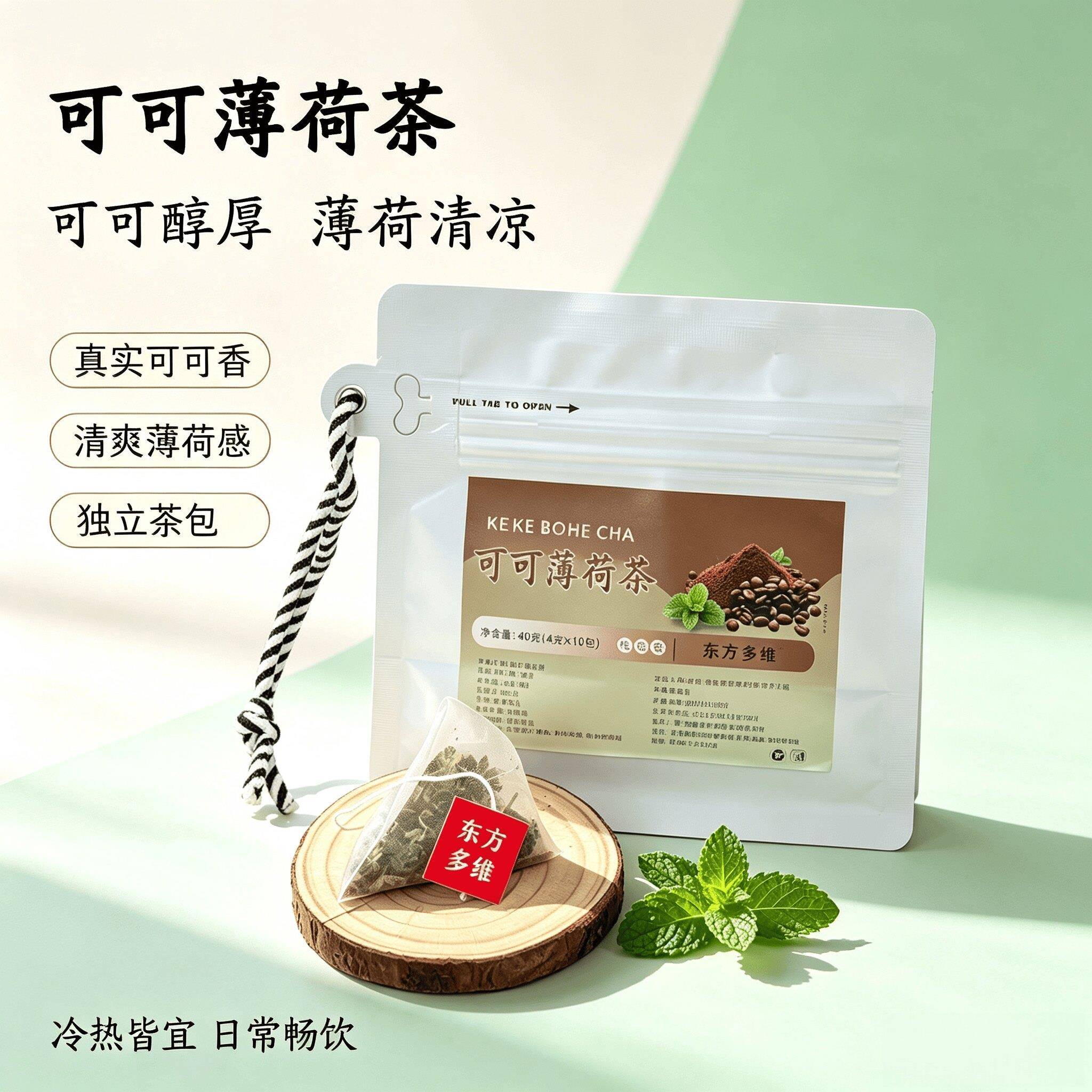 可可薄荷茶未碱化可可碎薄荷叶冷热泡独立茶包夏日清爽花草代用茶