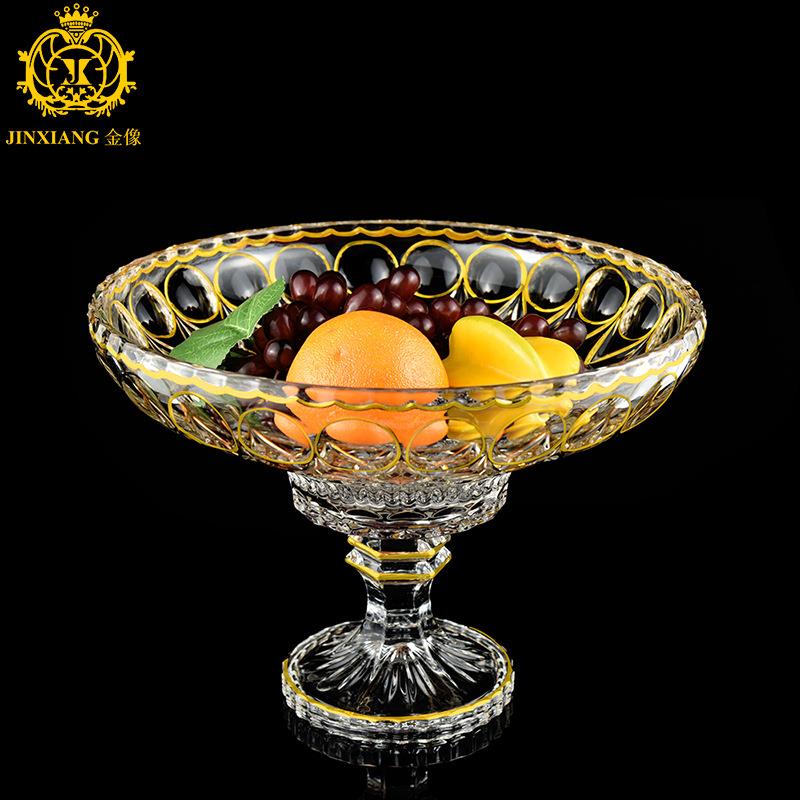 金像欧式轻奢创意果盘摆件客厅桌面玻璃高脚水果盘干果盘