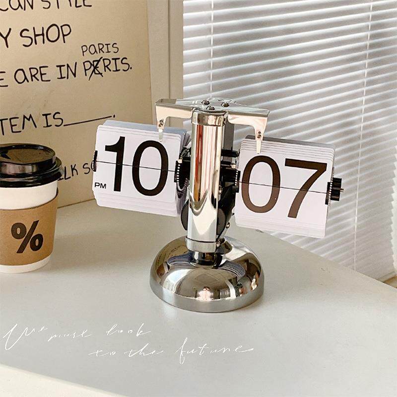 复古翻页时钟创意欧式机械座钟摆件摆台式翻牌钟表闹钟时间显示器