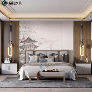 新中式1米5实木床榫卯结构主卧25年新样板房用款简约主卧床垒德株