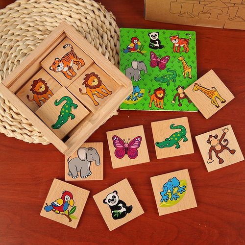 木质动物记忆配对拼板拼图幼儿启蒙亲子早教桌面游戏儿童益智玩具