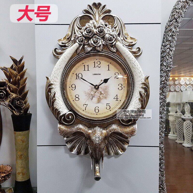 大号豪华大象挂钟客厅挂表欧式复古奢华壁钟艺术时钟创意静音钟表