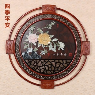 中式玉雕画挂件装饰画玄关客厅背景墙壁画立体雕刻实木玉石画木雕