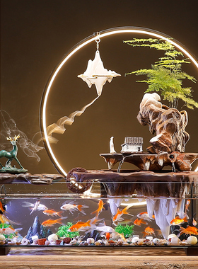 创意免换水生态玻璃鱼缸造景假山流水摆件循环水客厅办公室装饰品