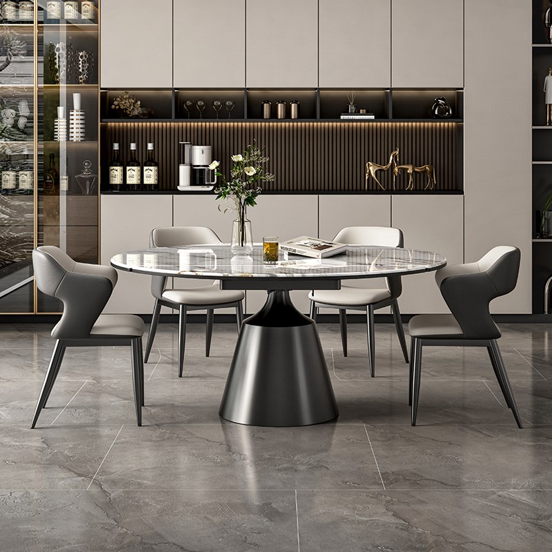 天然微晶石可旋转餐桌小户型家用折叠圆桌现代简约高端可伸缩饭桌