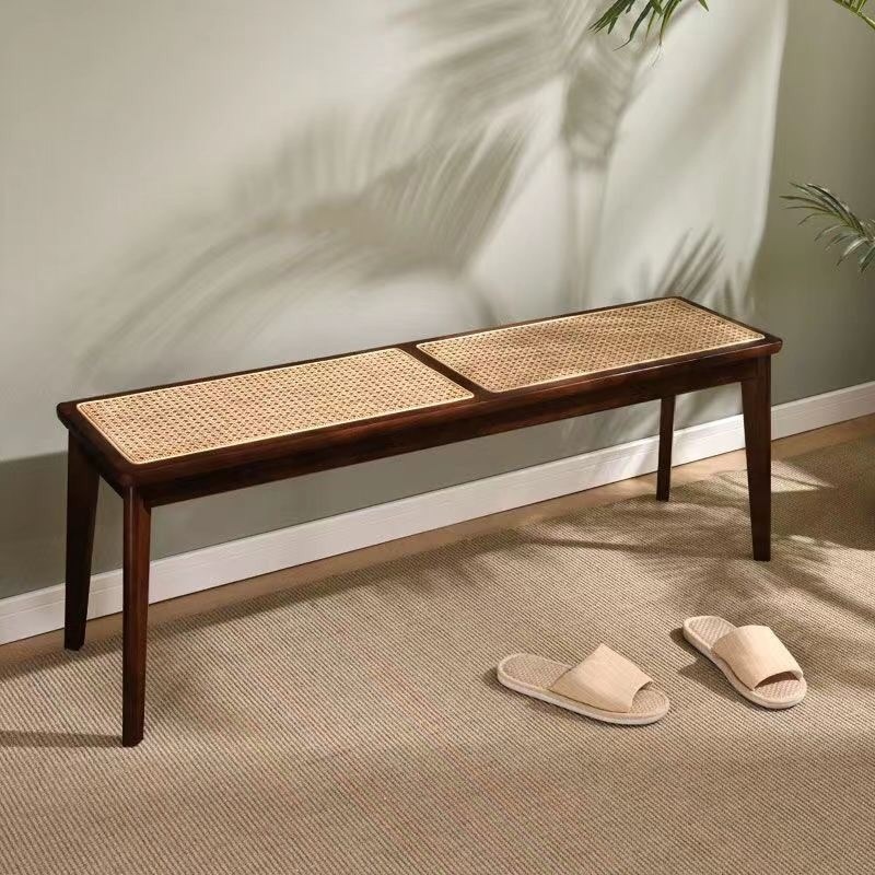 昌迪加尔椅子藤编长条凳家用实木餐C椅日式原木长板凳床尾凳换鞋