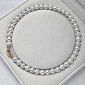 妮妮同款 澳白色澳母贝珍珠项链女镶钻方块扣正圆强光锁骨链颈链