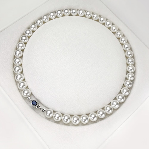 倪妮同款925银 温莎蓝宝石轻奢气质澳白色珍珠项链颈链全珠链女