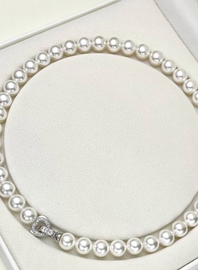 倪妮同款澳白色天然母贝珍珠项链女爱心镶钻扣气质名媛锁骨链颈链