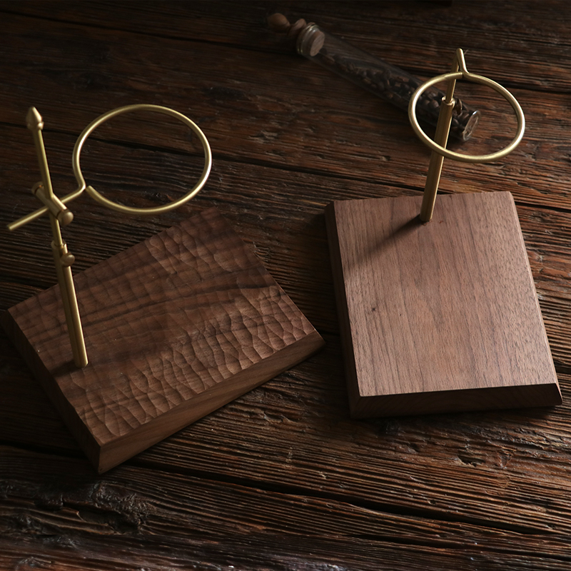 意式咖啡手冲f黄铜支架V60滤杯架滴漏式咖啡过滤架黑胡桃实木底座