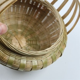 收纳筐 手提篮 纯手工竹编带盖竹筐 食物篮 竹编收纳篮 竹篮 竹箩