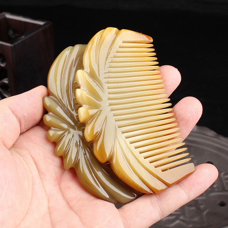 天然牦牛角梳子长顺发脱护发白水牛角梳防加厚家用头皮经络按摩梳