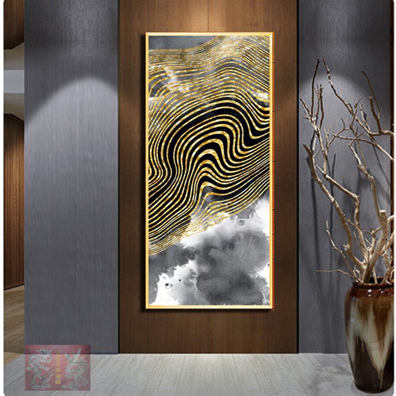 金箔画晶瓷轻奢装饰画别墅家居会所客厅沙发背景墙餐厅酒店挂画图片