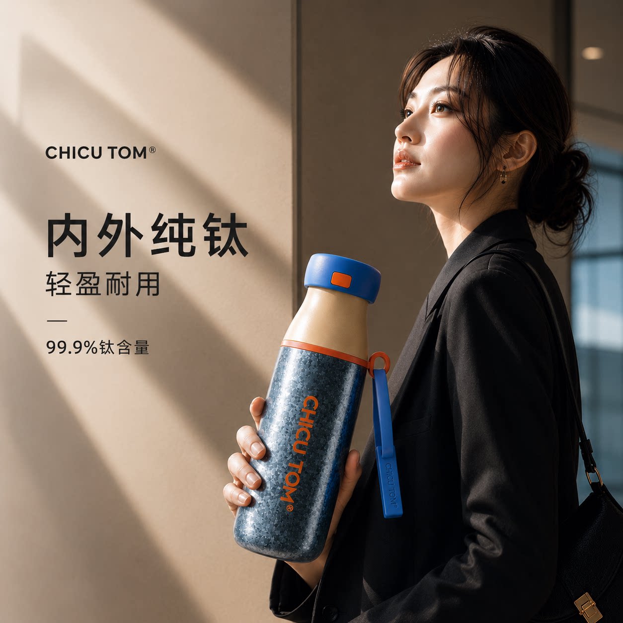 纯钛吸管保温杯女士高颜值双饮水杯咖啡杯子便携新款送人礼物生日