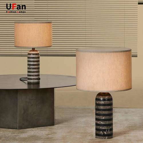中山工厂直销2024新款丹麦Gravity大理石台灯设计师黑白条纹灯简
