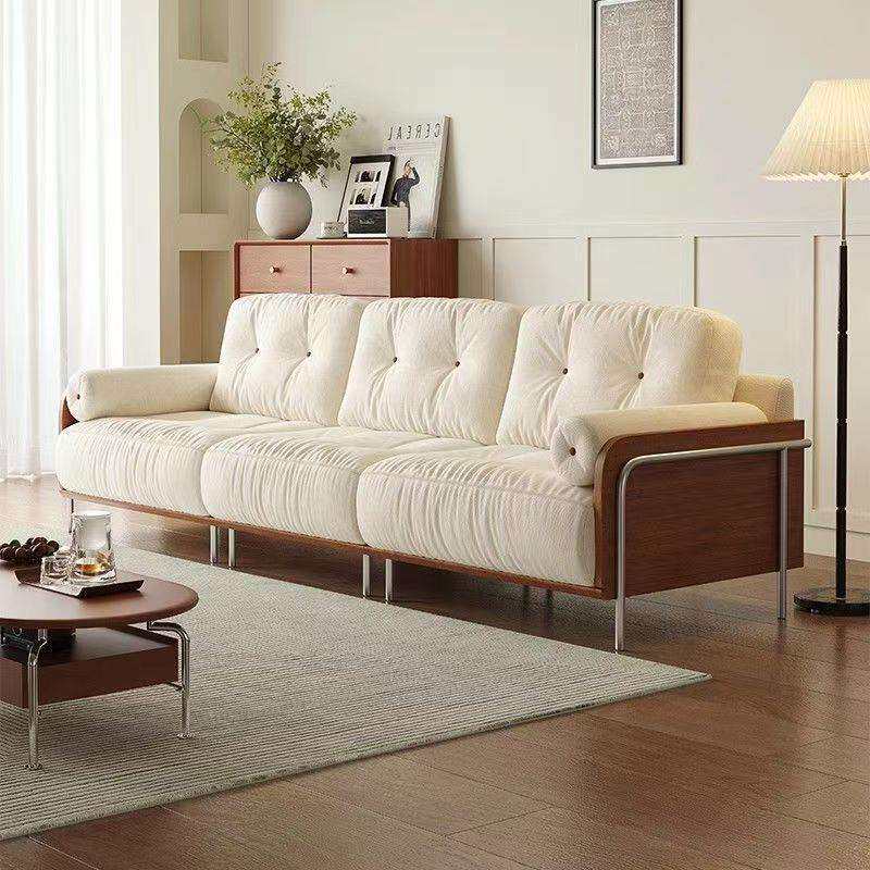 新款法式中古风沙发雪尼尔绒沙发小户型直排云朵可拆洗布艺沙发