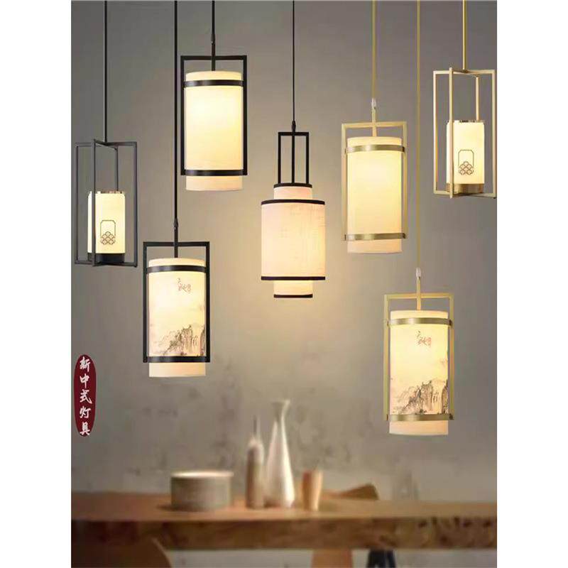 新中式禅意布艺吊灯中国风玄关走廊餐厅茶楼吧台卧室床头简约灯具