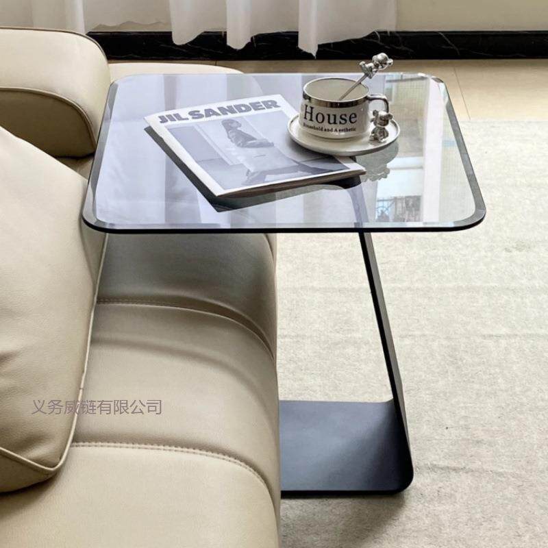 欧式钢化玻璃小户型客厅轻奢小茶几沙发边几现代极简C型可移动