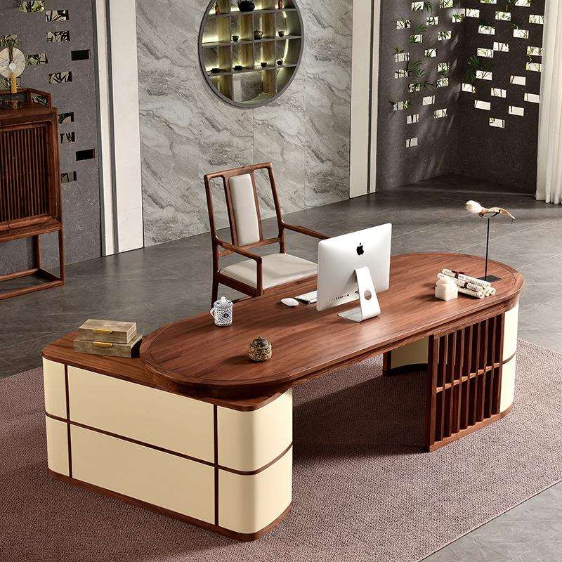 新中式黑胡桃木书桌椅现代简约大班台实木办公室老板桌家具现货