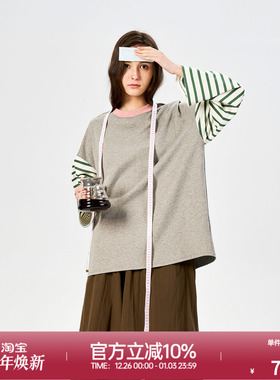 ROLLCALL 25新款拼接条纹休闲圆领长袖灰色打底上衣百搭T恤