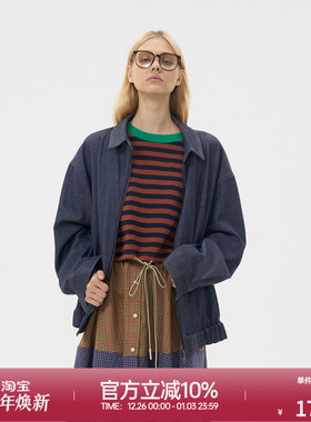 ROLLCALL25秋季新款蓝色美式拉链收口袖夹克小翻领长袖上衣外套女