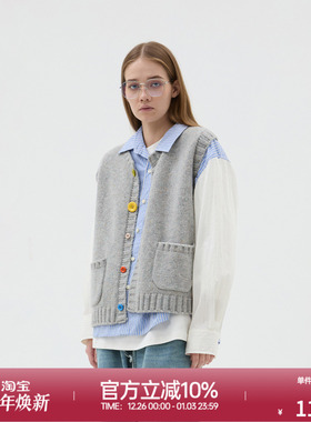 ROLLCALL25秋冬新款羊毛绞花圆领马甲开衫通勤风拉链叠穿上衣