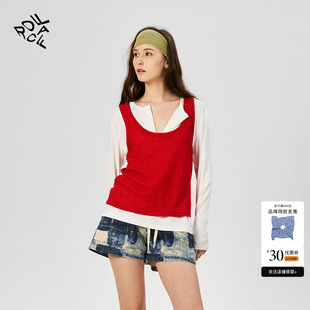 T恤拼布印花短裤 rollcall 两件套撞色长袖 25夏季 新款