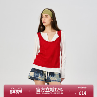 ROLLCALL25新款两件套撞色长袖T恤拼布印花短裤