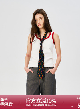 ROLLCALL25新款灰色刺绣背心圆领拼色吊带辣妹上衣短款百搭