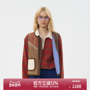 ROLLCALL25秋季新款 羊毛单排扣复古层次感条纹拼接剪裁马甲