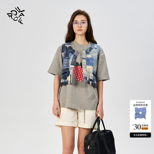 T恤拼布印花马甲 rollcall 25夏季 新款 草莓印花短袖