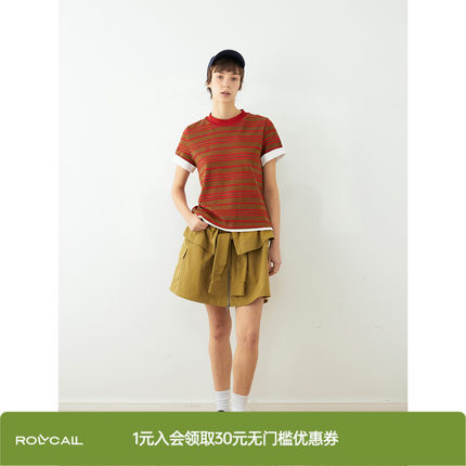 ROLLCALL蓝色条纹圆领短袖T恤休闲宽松撞色上衣